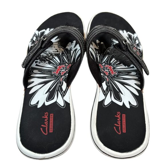 Clarks Breeze Mila Thong Sandals Adjustable White Black Comfort Slides Walking - Picture 4 of 7